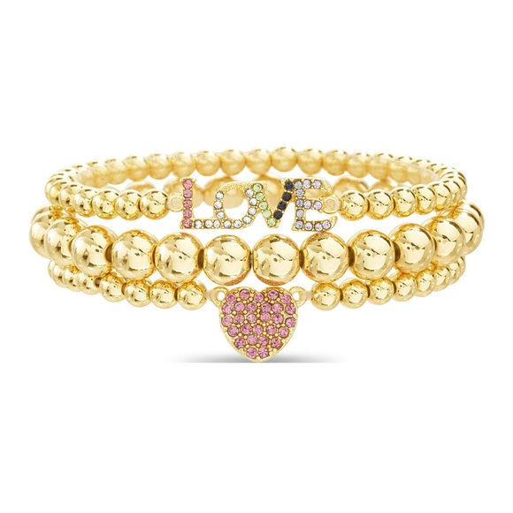 NEW Beloved & Inspired Beaded Love and Heart Charm Trio Bracelet Set - Picture 2 of 3